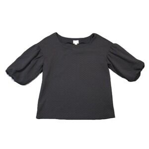 Anthropologie Puff‎ Sleeve Top S Black Textured 1/2 Sleeve Romantic Whimsygoth